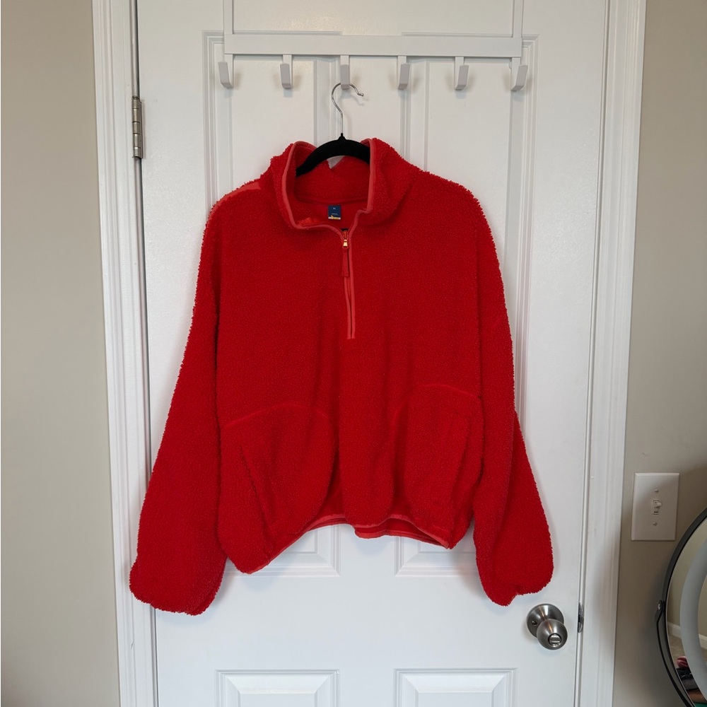 Old Navy Red Fleece Quarter-Zip Sweatshirt